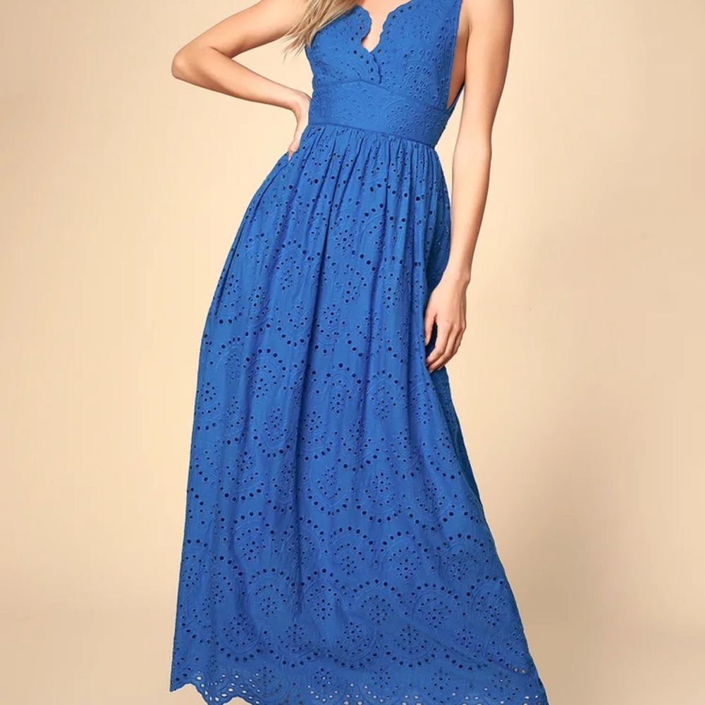 Lulu’s Cobalt Blue Eyelet Lace Maxi